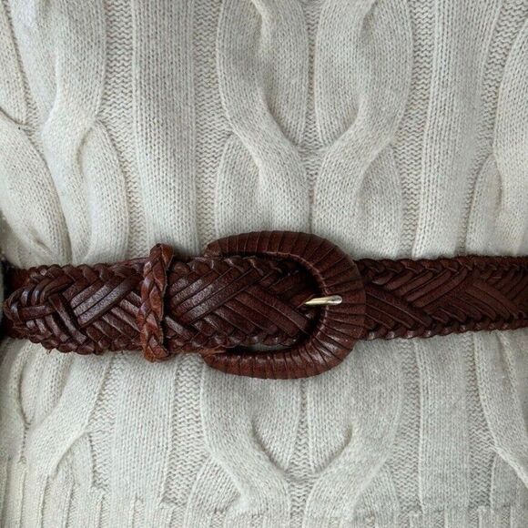 Vintage 90s Architect Womens Brown Leather Hippie Braided Waist Belt Sz M - Picture 1 of 3